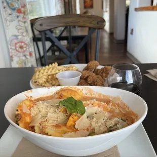 Summer ravioli and chicken tenders entree