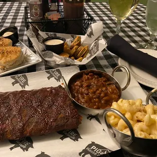 Half rack of ribs, Mac n cheese, &amp; baked beans