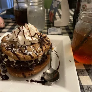 Chocolate Chipwich with mason jar for size comparison