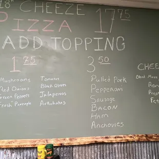 a menu on a chalkboard