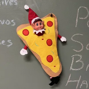 elf on a slice of pizza