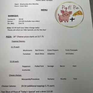 menu