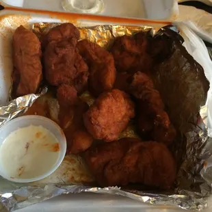 Mild boneless buffalo wings. Huge I tell ya. All white meat too! Can't get any better than this folks