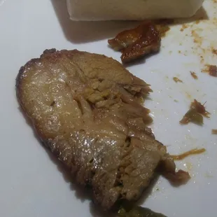 Almost this whole slice of brisket is unrendered fat, and the part that's not is dry.