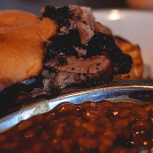 Brisket Sandwich and beans, mmmmmmmm