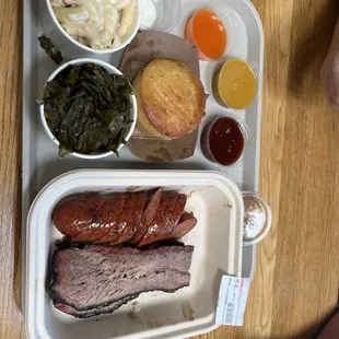 Beef Brisket - 1/2 lb., House Made Hotlinks, Coleslaw - Small (8oz.), White Cheddar Mac N Cheese - Small 8oz, Cornbread   Each