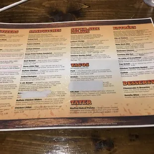 a menu on a table