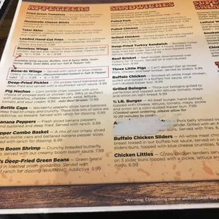 the menu for the restaurant