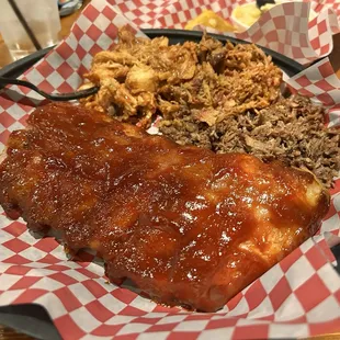 Smoked Meat Sampler - ribs, chicken, pork and brisket.