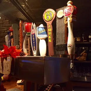 a bar with beer taps