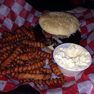 Portabello Sandwich with Sweet Potato Fries (with cinnamon butter for dipping)!