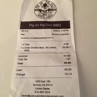 a receipt for a bbq