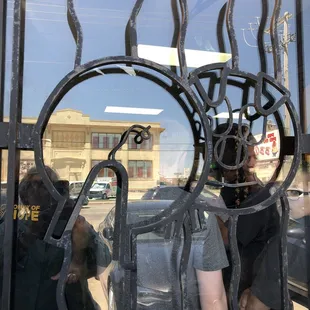 Cool wrought iron pig on door