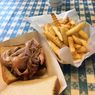 Pulled Pork sandwich and fries.