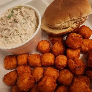 Chicken salad and sweet potato tots