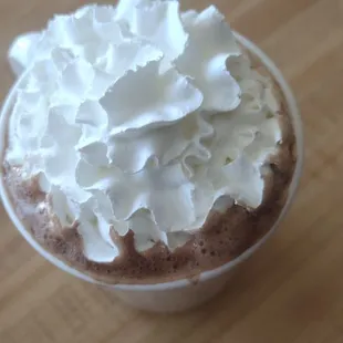 ows a cup of coffee with whipped cream on top