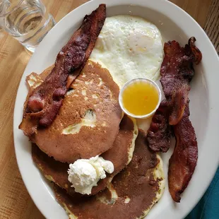 Bacon and eggs combo with banana pancakes