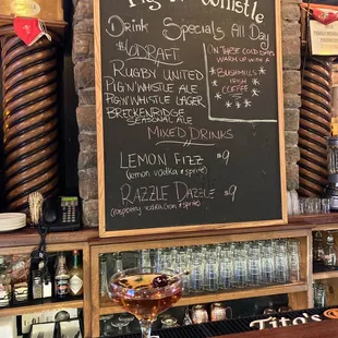 a menu on a chalkboard