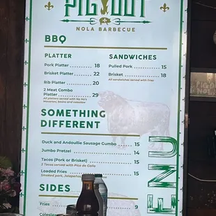 Menu.  Look for specials posted outside.