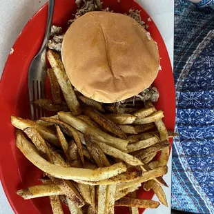 a plate of fries and a burger