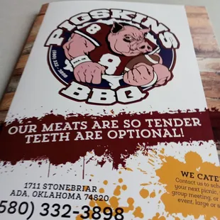 a menu for a restaurant