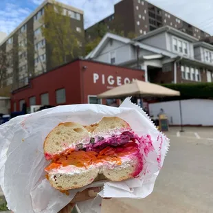 tofu schmear and carrot lox sandwich