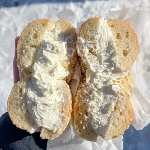 Sesame bagel with plain cream cheese!