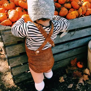 Picking out her first little pumpkin
