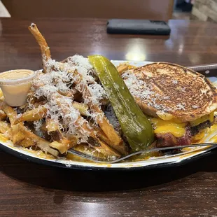 Bacon burger melt w/ garlic fries.