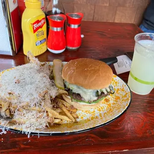 Daily special the day I was there.  Poblano Burger with upgraded Garlic and Asiago fries.