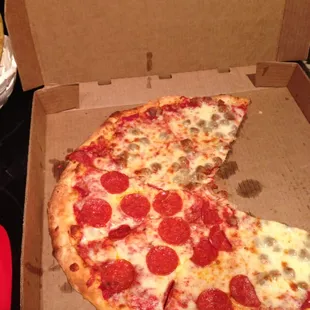 Half Pepperoni, Half Hamburger. 16"