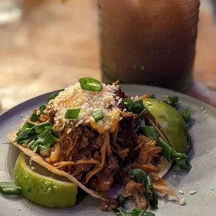 Kimchi pork taco and raspberry-cream margaritas