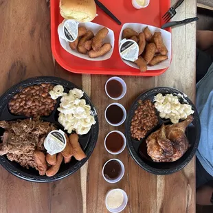 Half Chicken Plate  , Pork Plate , Side order Hush Puppies