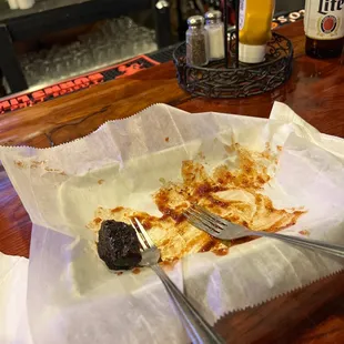 All but one left of the pork belly burnt ends... hands down the best BBQ I&apos;ve ever had!