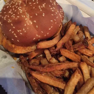Spicy garlic burger and fries