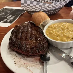 Ribeye with cheesy potatoes.