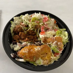 Abuela completa bowl with beef picadillo