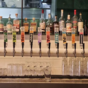 a row of beer taps