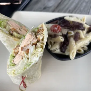 Caesar Wrap with Salmon &amp; Pasta Salad