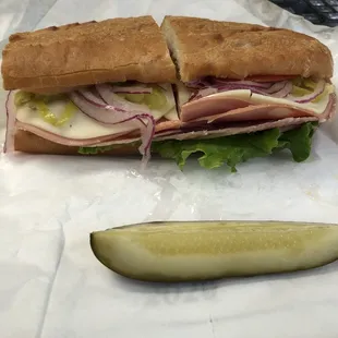 The Seattle Slew sandwich with a pickle spear.