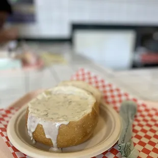 New England Clam Chowder in the Bread Bowl