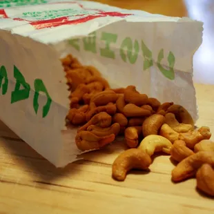 a bag of cashews on a table