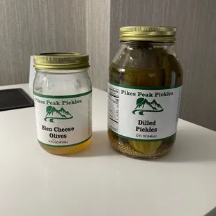 Bleu cheese olives which we ate and the pickles that we through out.