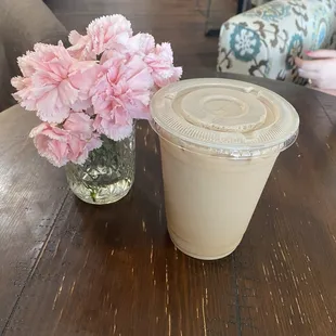 Chai tea latte with almond milk and light ice