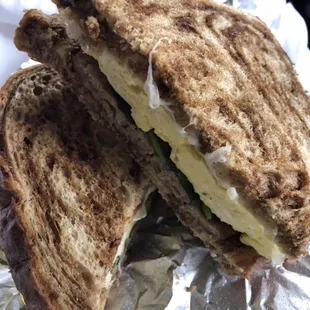Sausage egg and cheese with spinach on rye