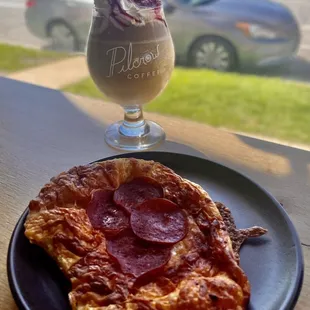 Cherry mocha and pizza danish