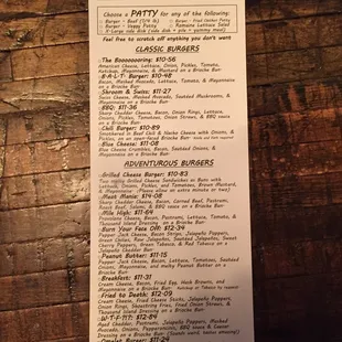 a menu on a table