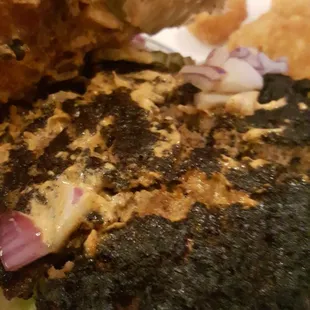 See the charred burger up close! Other two burgers also charred.(not pictured)