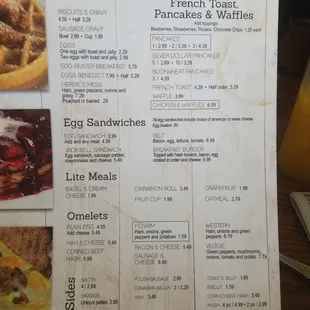 Breakfast menu