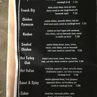 Hot Sandwiches as of 9-12-18